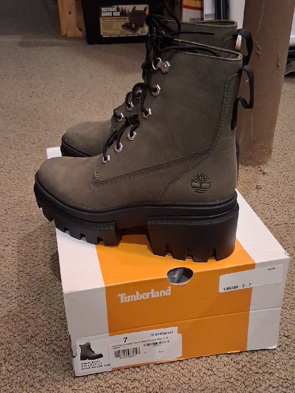 Timberland Olive Green Lug Sole Platform Boots